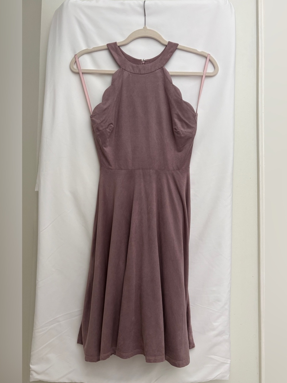 Altar'd State Mauve Strapless Scallop-Hem Evening Dress